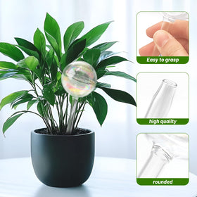 Jgalnim iridescent glass watering globes brighten indoor or outdoor plant displays.