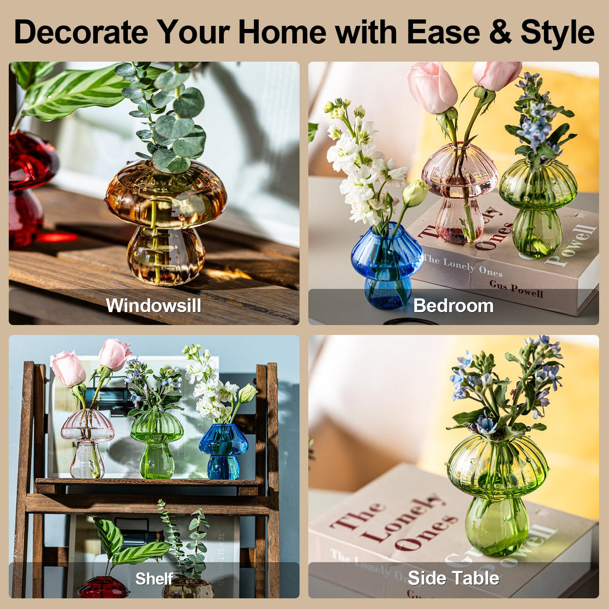 JGKYLDZ mushroom vases colorful collection brightening shelves and desks.