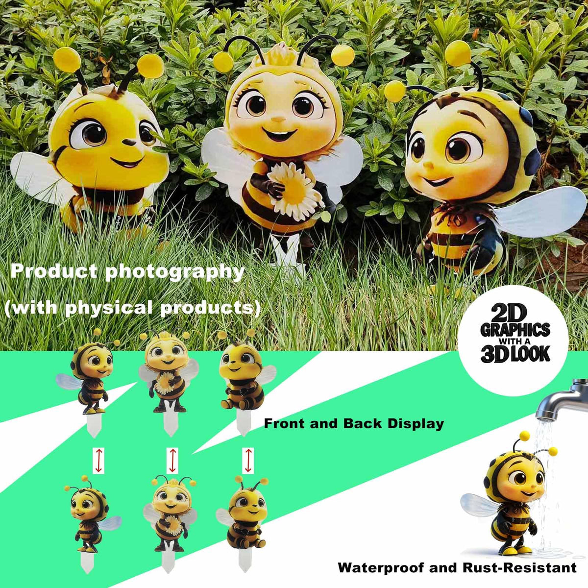 JGZTJXNK Bee Garden Stake 3 shows sturdy iron with rustproof finish.