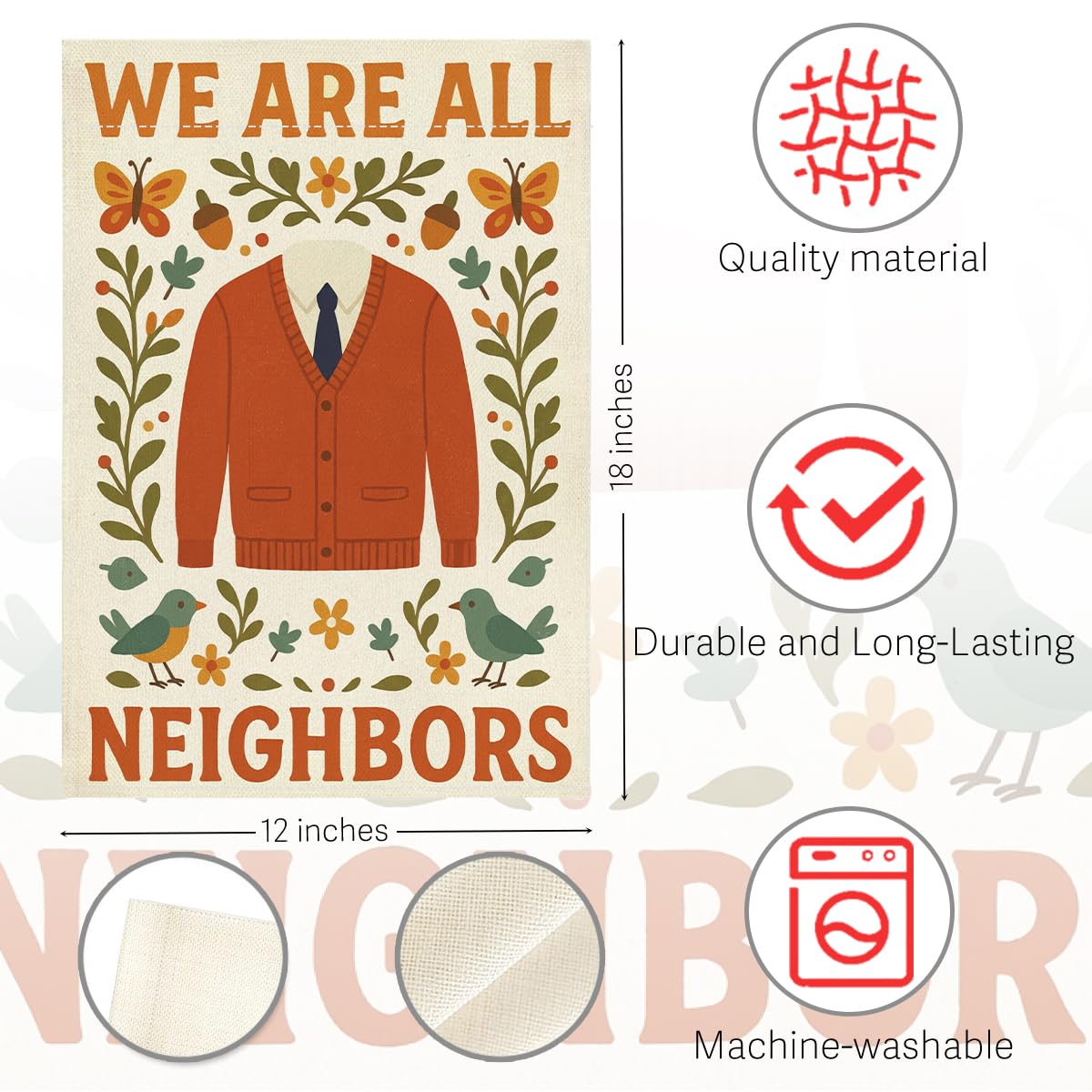 JHFDTY Inclusive welcome flag decorates outdoor spaces with a friendly message visible from both sides.