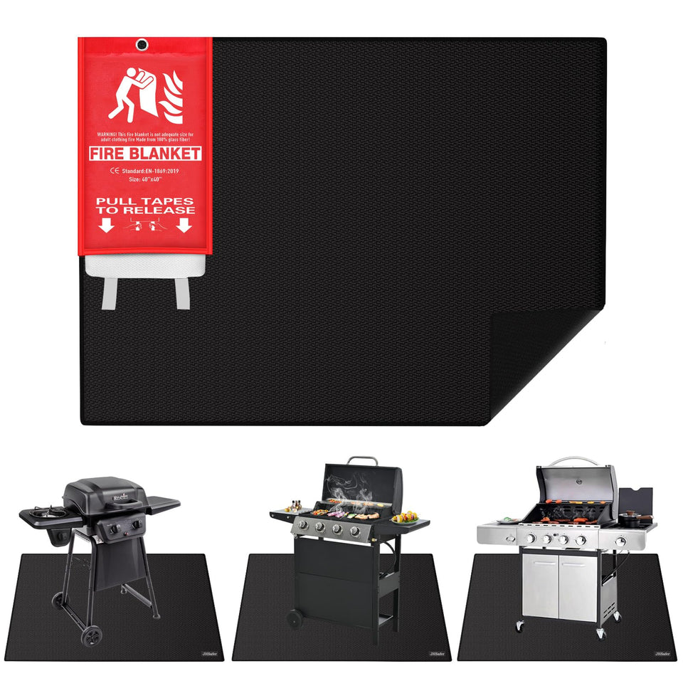 JHSafer large under-grill mat showing 65x48 inch coverage protects decks and patios