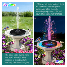 Jhua solar fountain LED lights illuminate the water at night