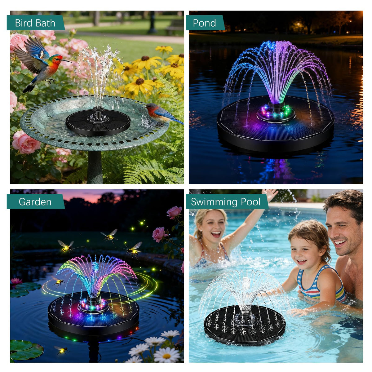 Jhua solar fountain enhances yard and garden spaces