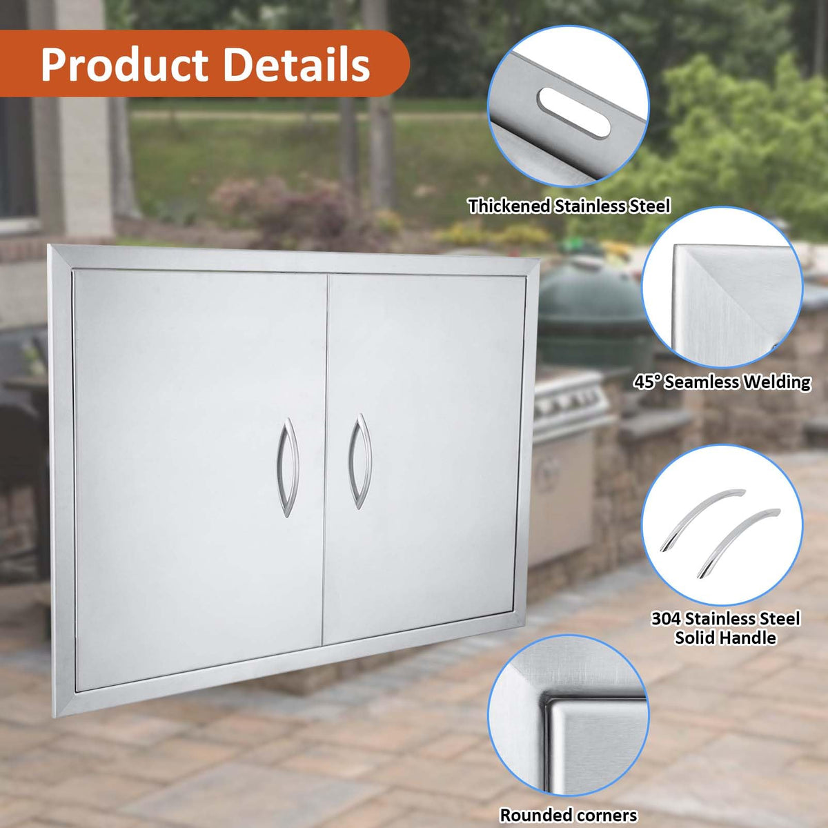 JIE JIN outdoor kitchen door 31w-24h handle detail highlights solid grip.