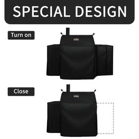 Jiesuo 5555 grill cover features Velcro straps for secure fit.