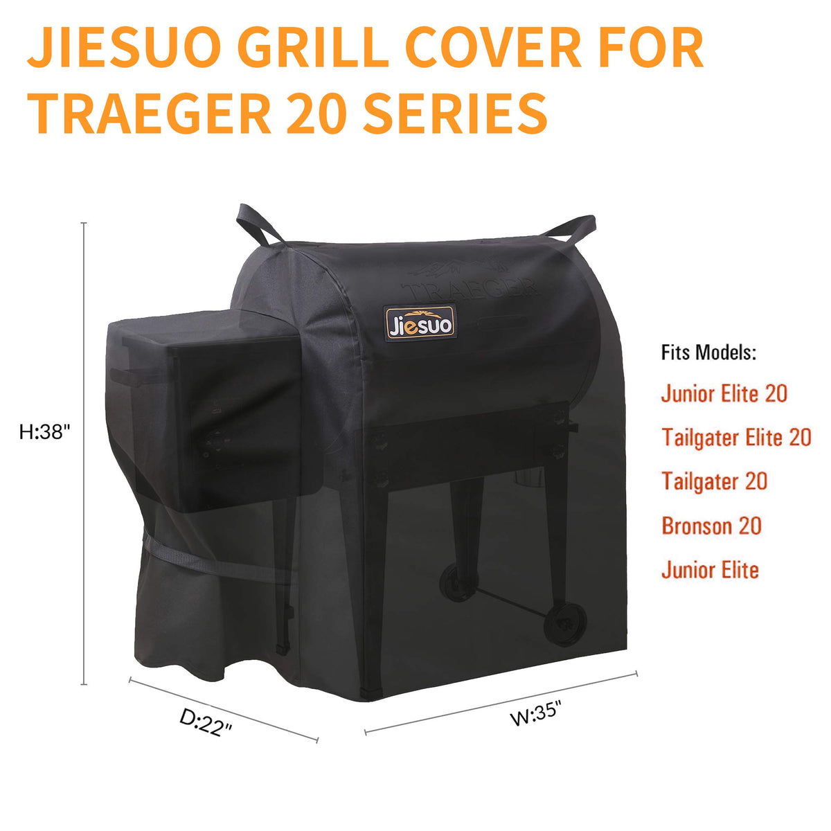 JIESUO Traeger 20 side view keeps grill protected during windy outdoor use