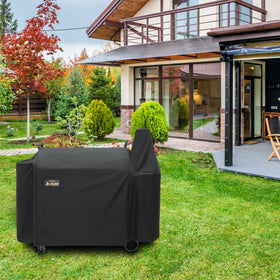 JIESUO grill cover on grill features secure Velcro straps for windy days