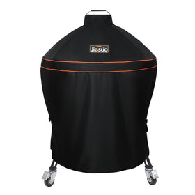 JIESUO grill cover on Kamado Big Joe 24 inch protects from rain and dust.