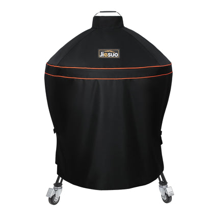 JIESUO grill cover on Kamado Big Joe 24 inch protects from rain and dust.
