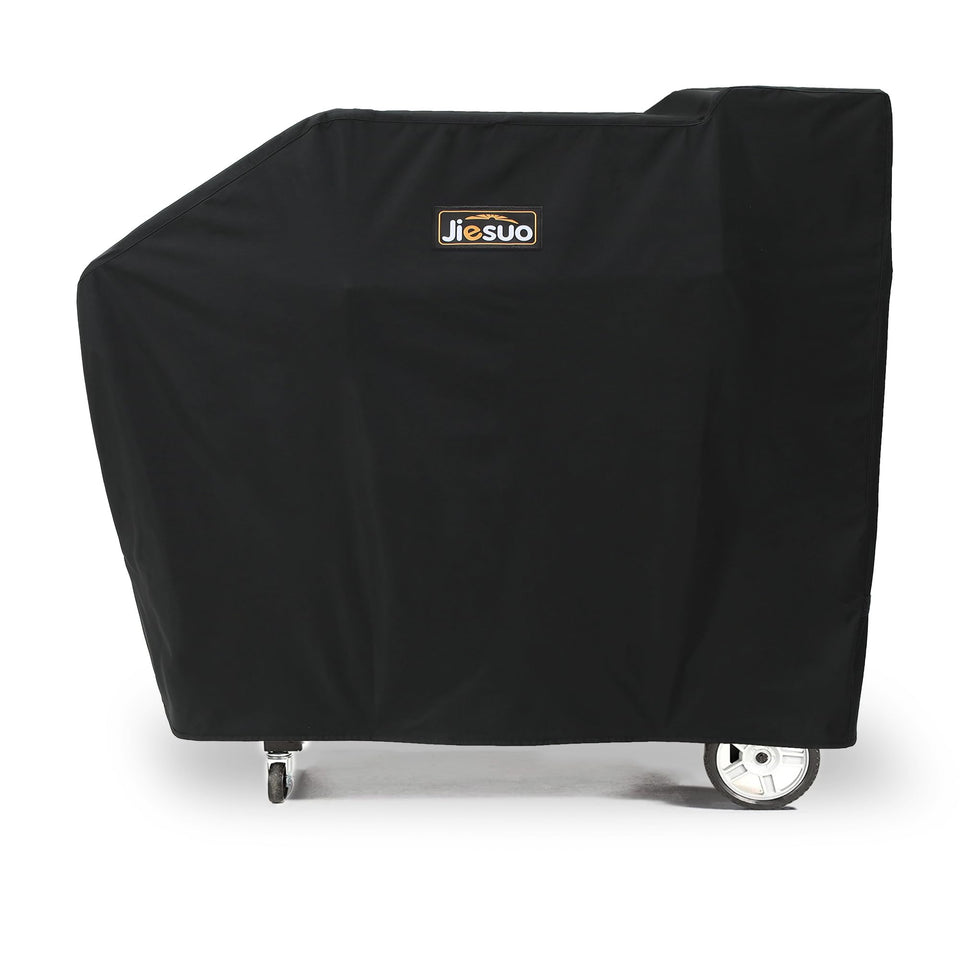 JIESUO grill cover for Masterbuilt Gravity Series 560-800, side view showing full coverage protects from rain and wind.