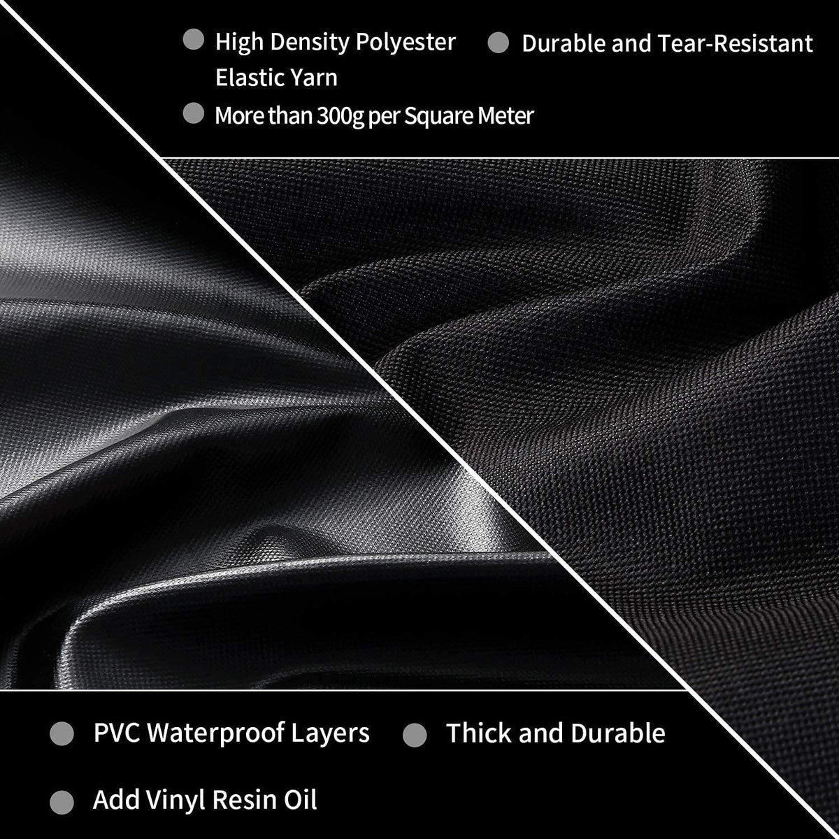 JIESUO grill cover with Velcro straps shown securing the fit against wind.