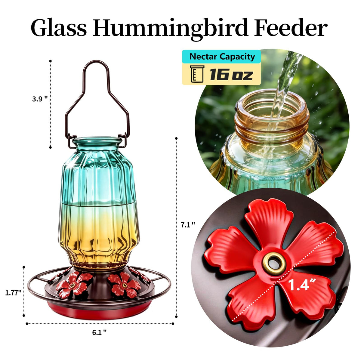 Wide-mouth glass bottle makes refilling and cleaning easy.