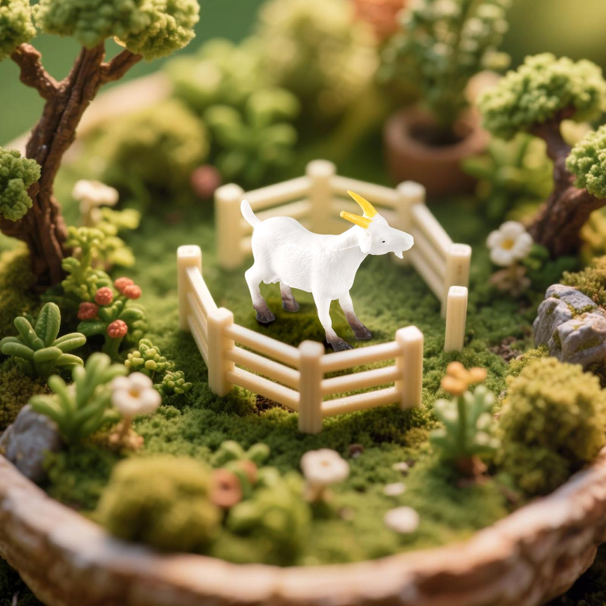 Jieting goat figurines are durable decor for desks and terrariums.