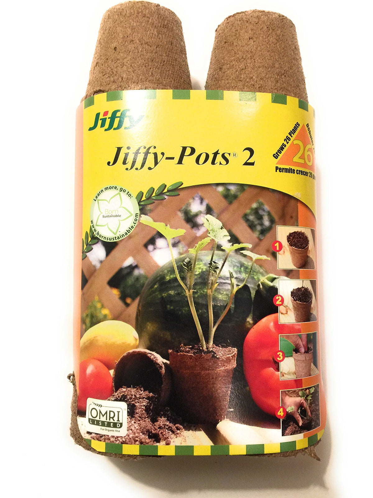Jiffy POTS 2in seed-starting pots in package, ready for indoor germination.
