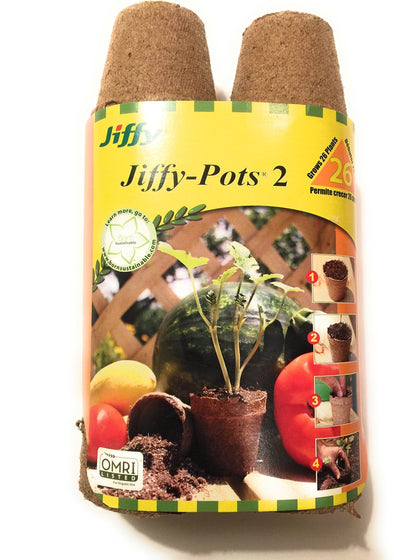 Jiffy POTS 2in seed-starting pots in package, ready for indoor germination.