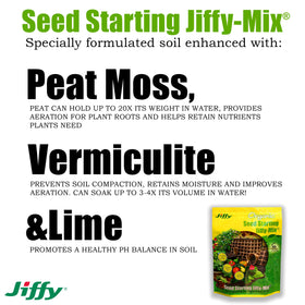 Jiffy seed starting mix bag label demonstrates convenient two-bag option.