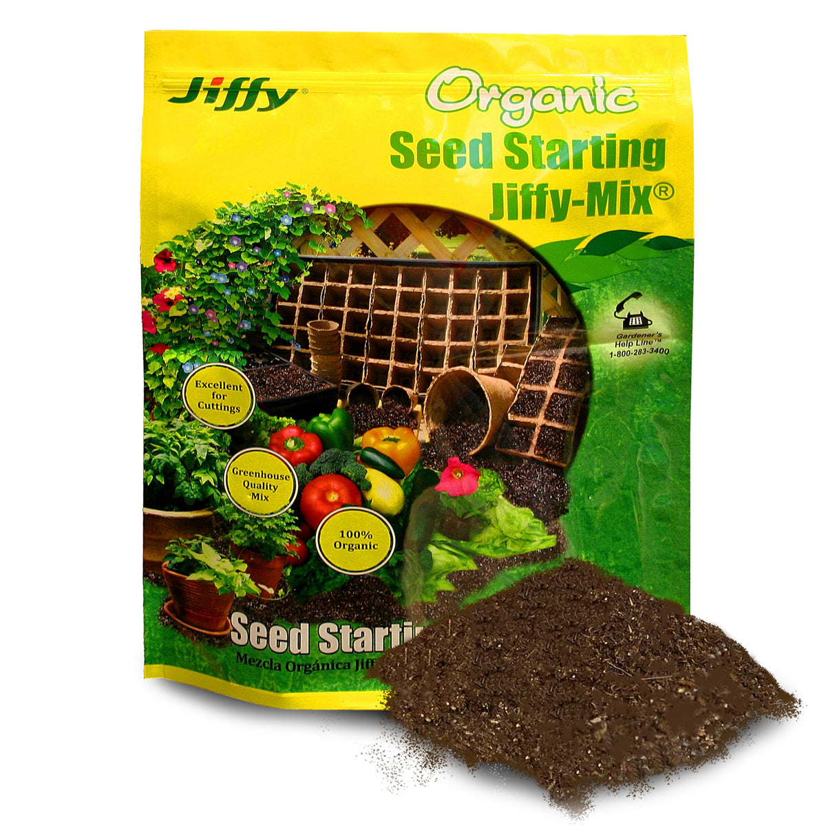 Jiffy seed starting mix peat moss close-up shows airy texture for seedlings.