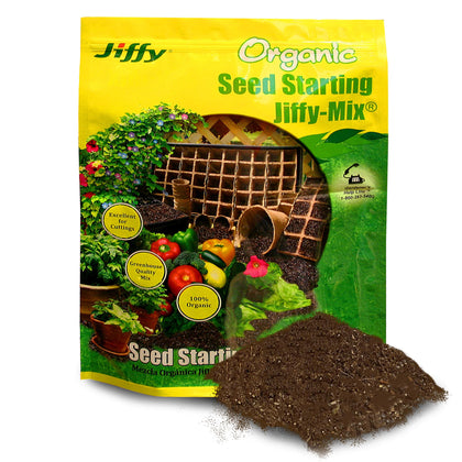 Jiffy seed starting mix peat moss close-up shows airy texture for seedlings.