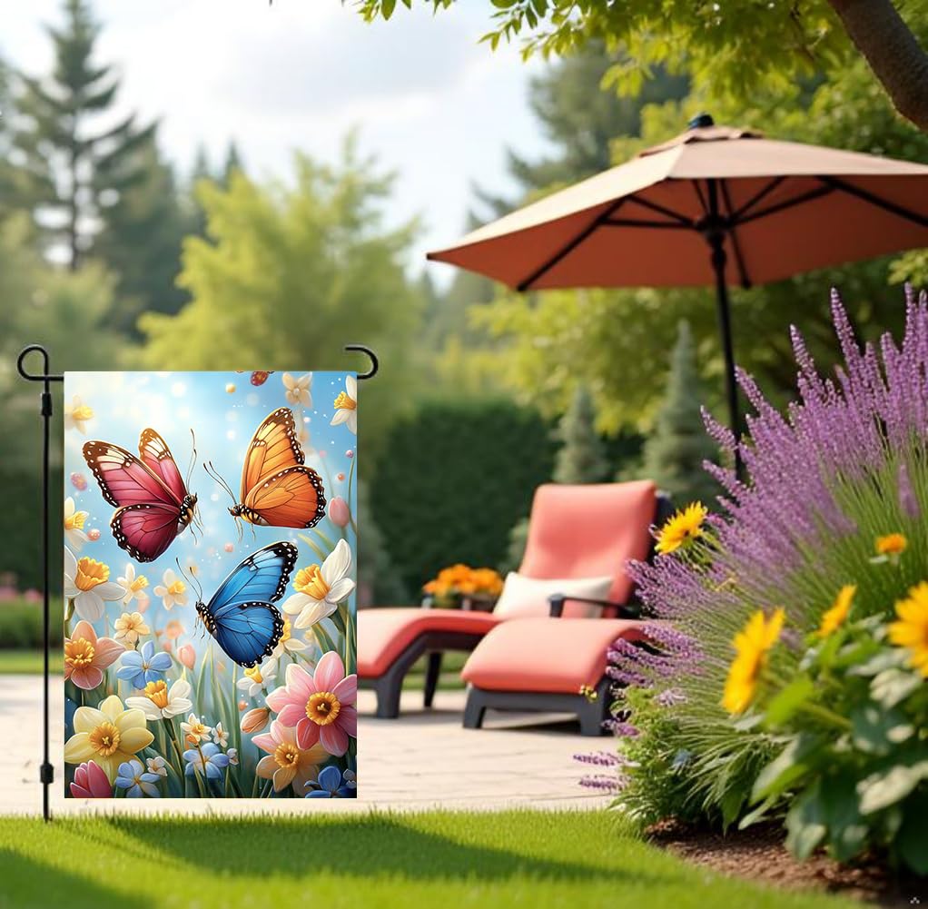 JIGINOFV butterfly narcissus flowers flag, bright yard focal point