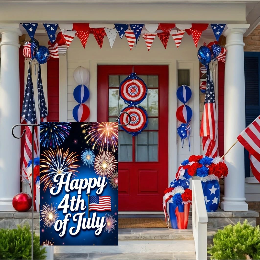 JIGINOFV Happy 4th of July garden flag back view with double sided print