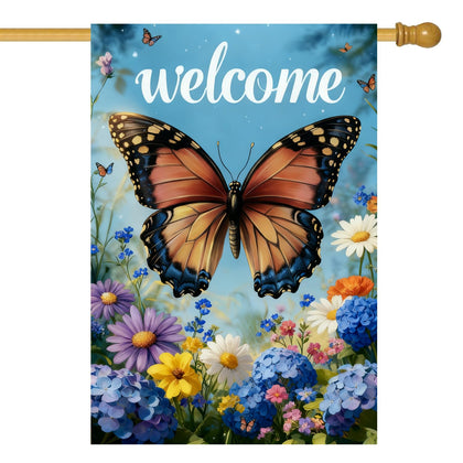 JIGINOFV large spring flag featuring butterfly and floral design brightens the garden