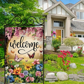 JIGINOFV spring butterfly and flower design on flag for welcoming garden appeal