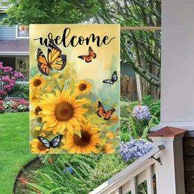 JIGINOFV spring flag featuring butterflies and sunflowers for porch or yard