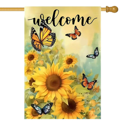 JIGINOFV summer garden flag with butterflies and sunflowers for outdoor display