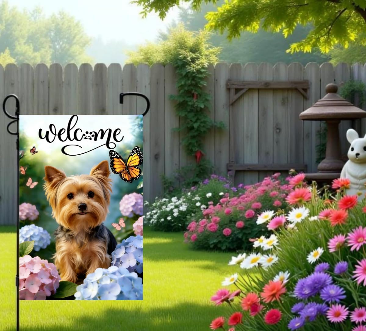 JIGINOFV two-sided burlap garden flag for outdoor display