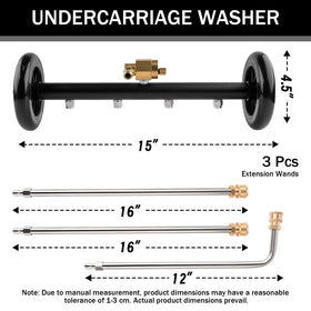 Jiimee undercarriage cleaner side view with broad spray reach.