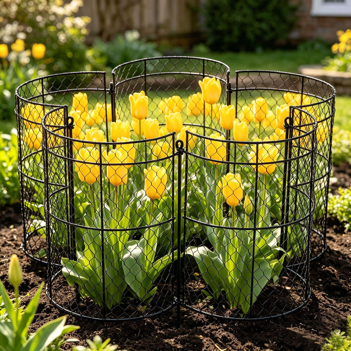 JILLSKY patio herbs guarded by rustproof cages during growing season.