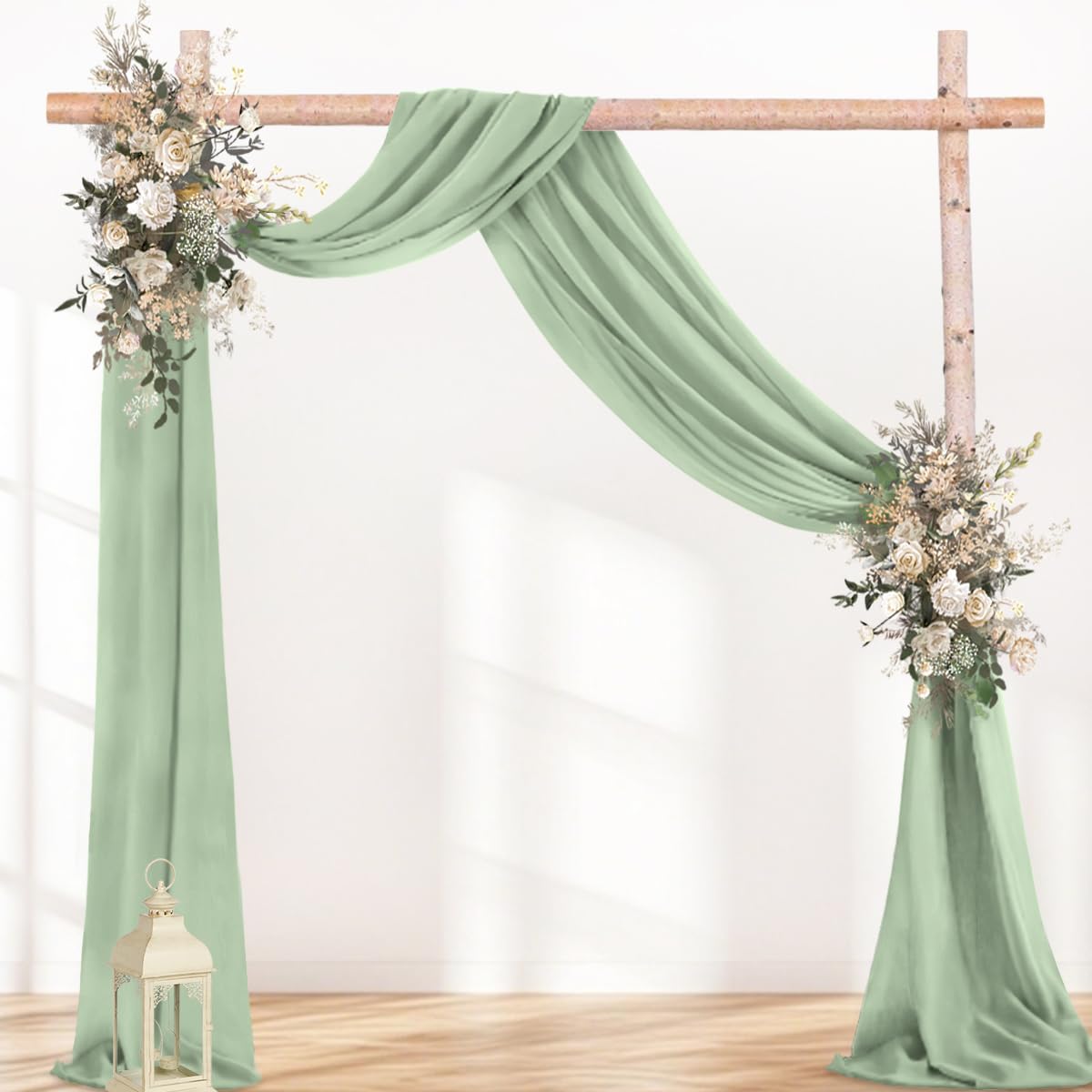 Jimtx sage green draping for windows and photo booths with dreamy texture.