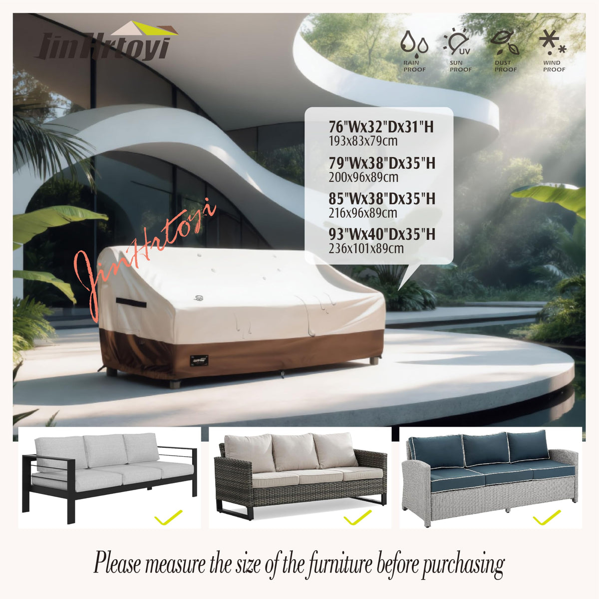 Jin Hrtoyi beige-brown modern style cover on outdoor seating blends with décor.