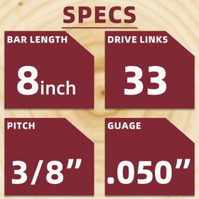 JINFFR 8 inch chain teeth detail reveals sharp semi-chisel edge