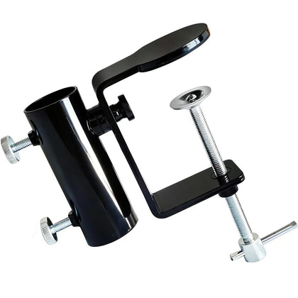 JINHAN heavy-duty steel umbrella clamp securely attaches to rails for outdoor shade.