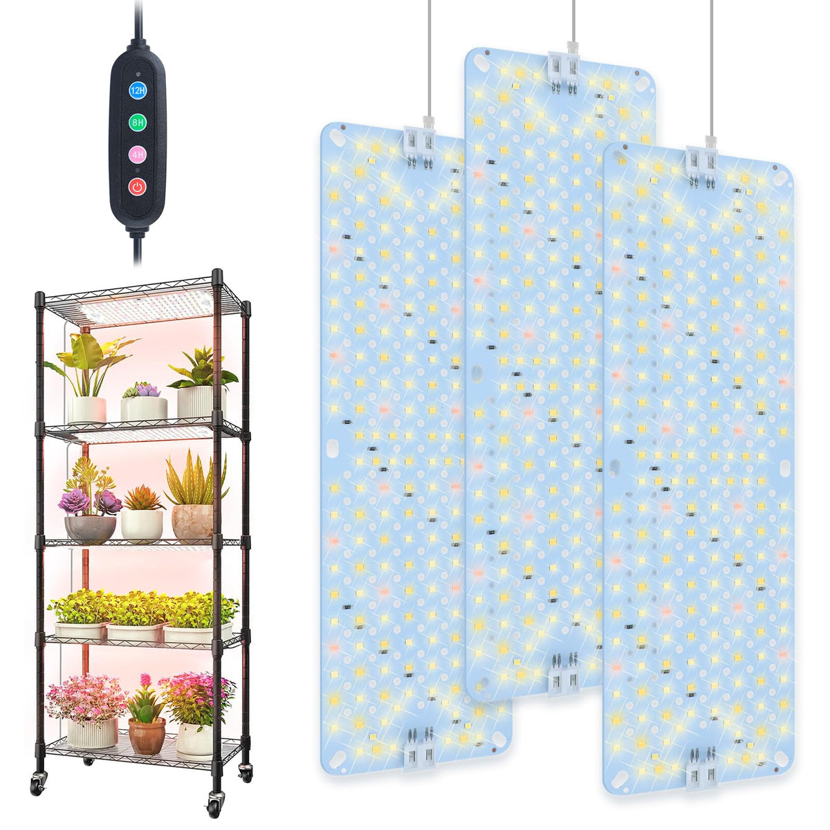 JINHONGTO 3Pack Ultra-Thin Panel Grow Lights over seed-starting trays for even germination.