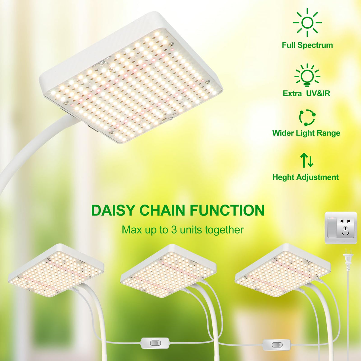 JINHONGTO height-adjustable stand adapts light height for seedlings and mature plants.