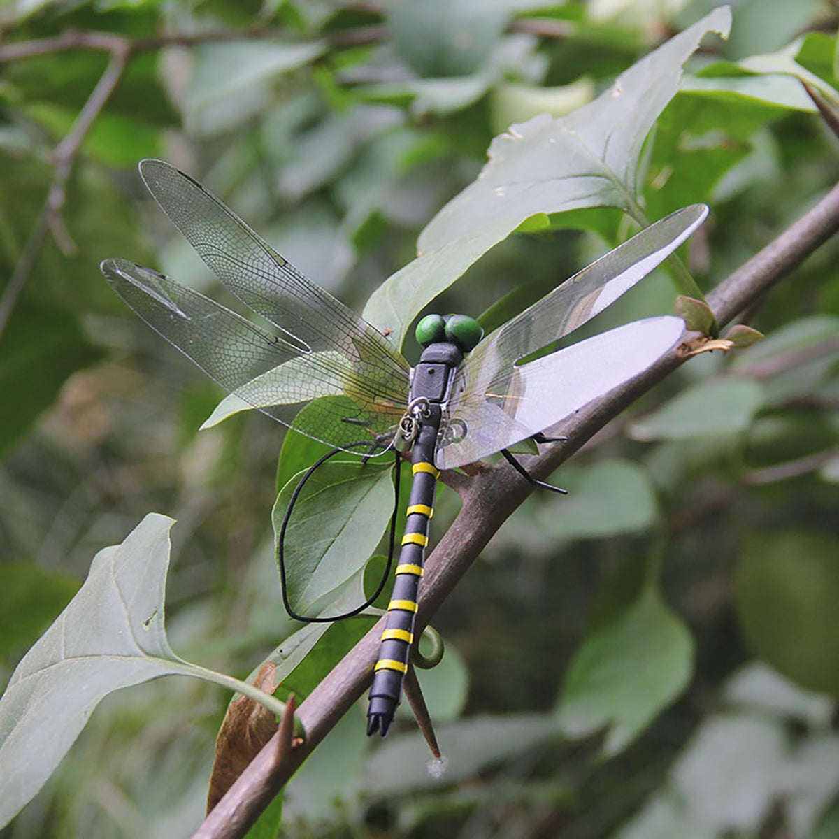JINJUMEI dragonfly decor hanging from a plant as deterrent