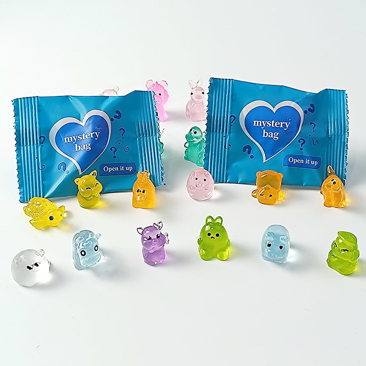 JINJUMEI glow-in-the-dark mini animal resin figurine on a shelf display