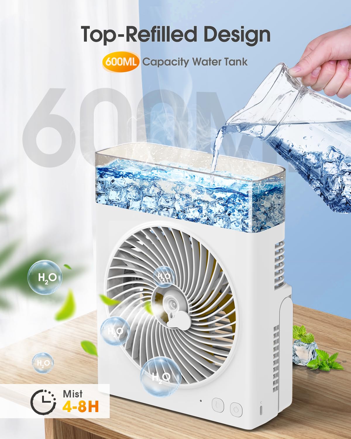 JINLICTE misting fan side view showing compact design
