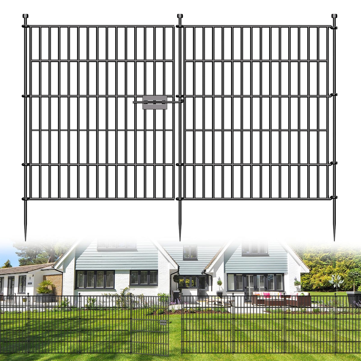 jinligogo 5-panel no-dig fence gate secures pets with a stylish yard border.