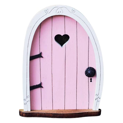Jinshining Pink Streak Mini Fairy Door on a tree trunk adds whimsy to outdoor decor