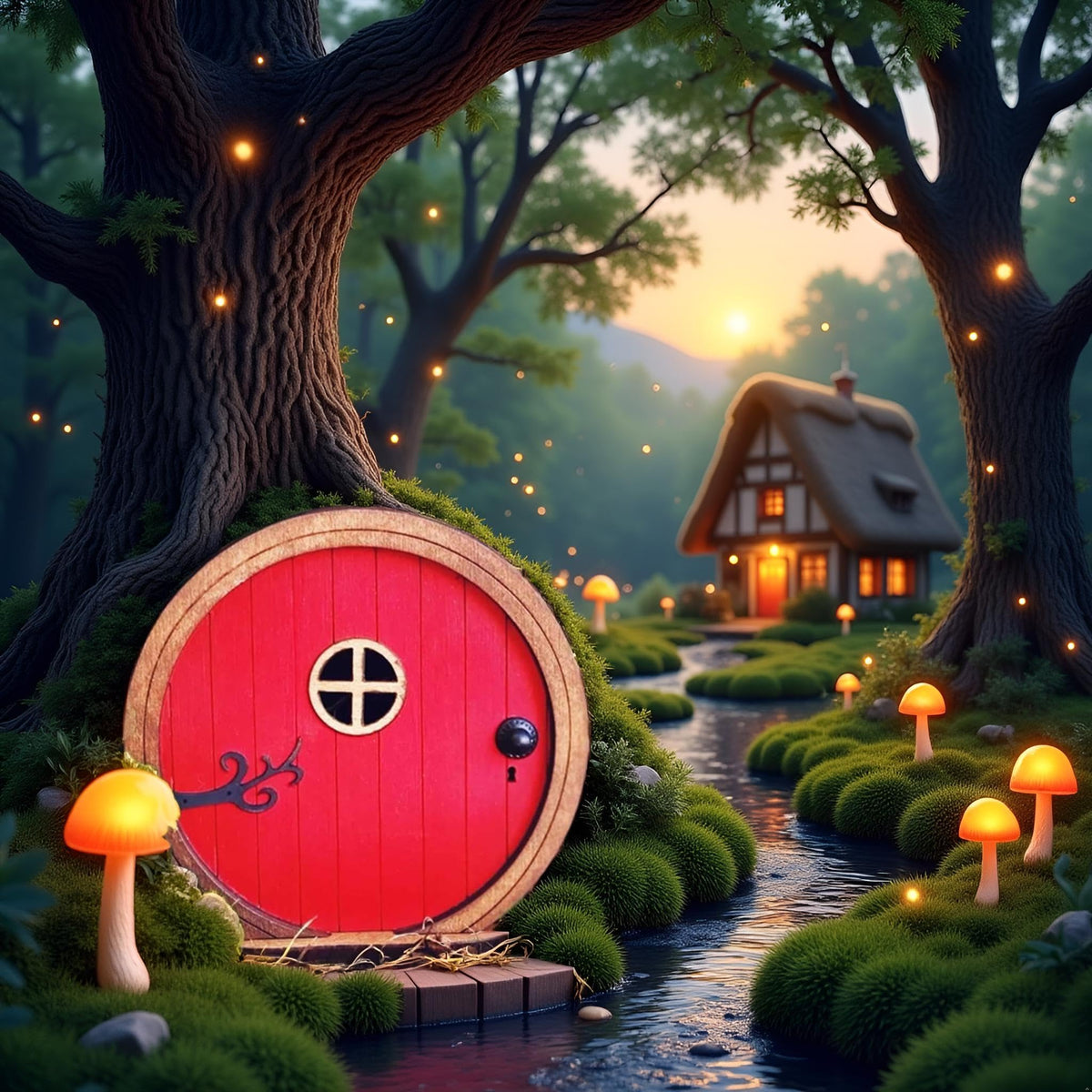 Jinshining Red Fairy Door on fence post demonstrates versatile outdoor decor.