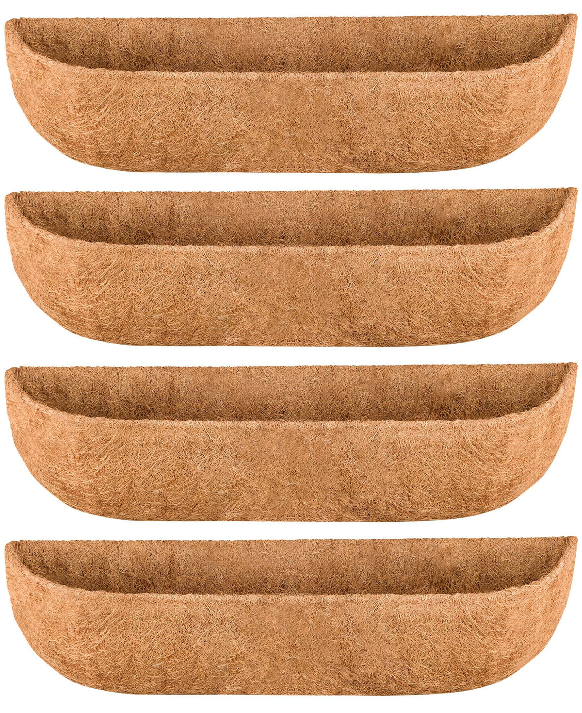 JINYICOCO 4-pack window box liners demonstrate natural coir for drainage and airflow.
