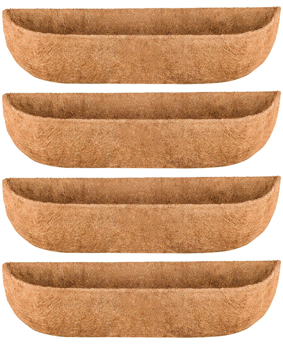 JINYICOCO 4-pack window box liners demonstrate natural coir for drainage and airflow.