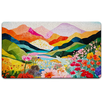 JINYO abstract boho doormat with watercolor mountain design adds welcoming color to entryways