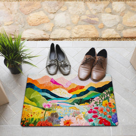 JINYO abstract boho doormat features watercolor florals to brighten outdoor spaces