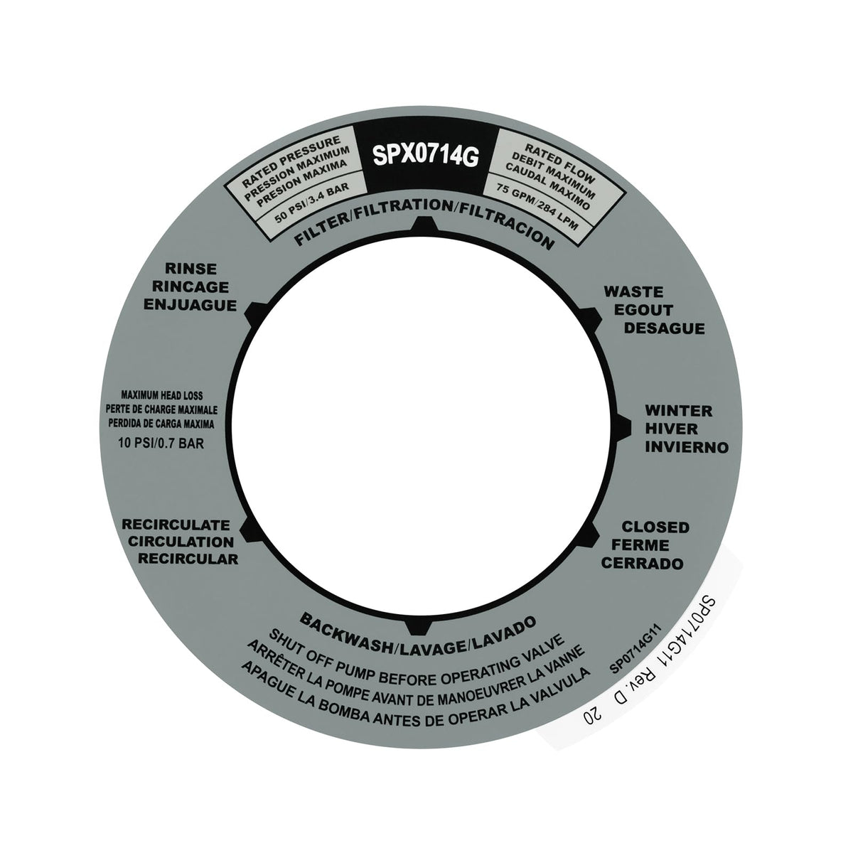 JIOTAR sand filter label SPX0714G fits Hayward valve for precise position indication
