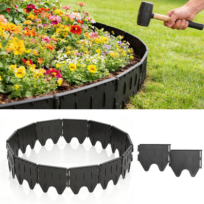 Jiribid 38-piece garden edging border kit defining curved flower beds for a clean edge