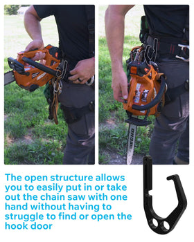 JISHAHS aluminum tree hook open structure enables fast access to chainsaws and tools.